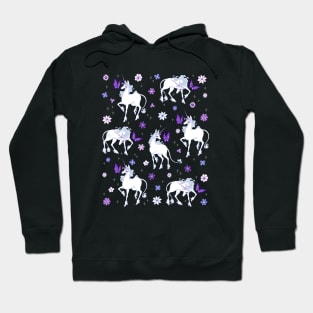 The Last Unicorn and the Butterfly Floral Pattern Hoodie